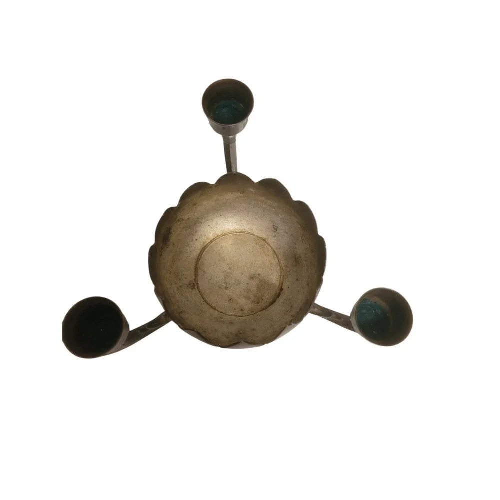 Taper Candle Holder (3)-Arm Lotus Flower Silver‎ Finish